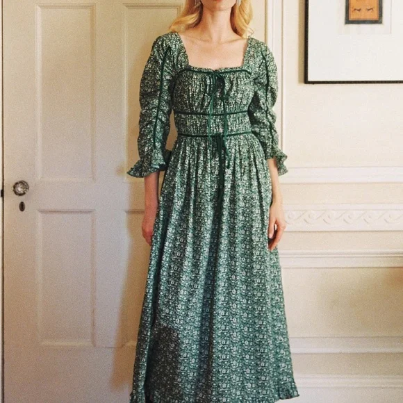 Christy Dawn Marissa Forest Green Floral Dress Lovebird Laurel Medium - Picture 2 of 10